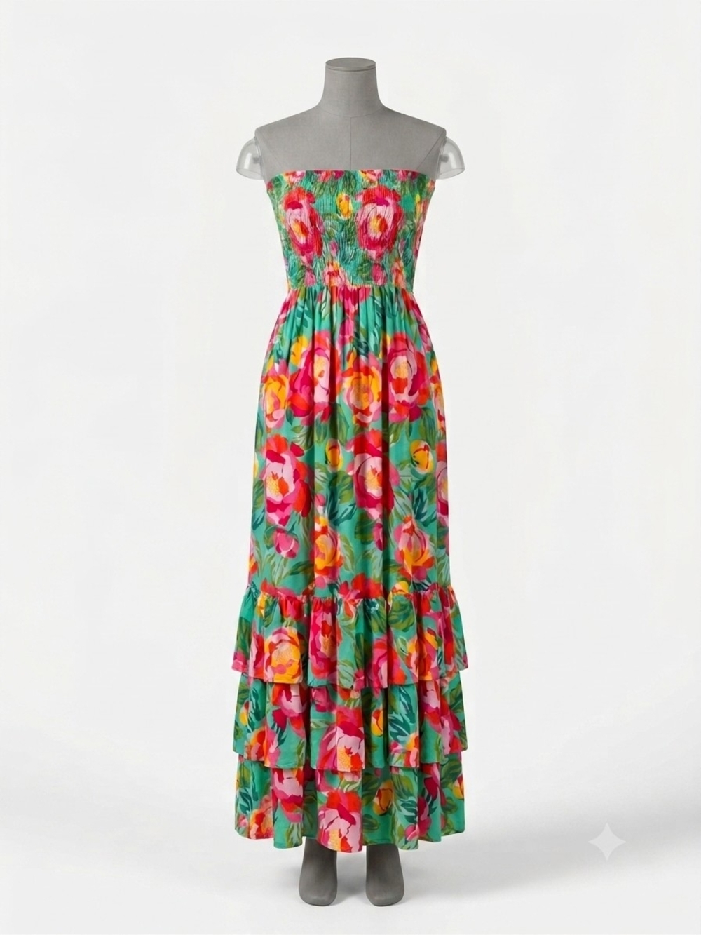 Abel The Label Strapless Floral Tiered Maxi Dress Size M